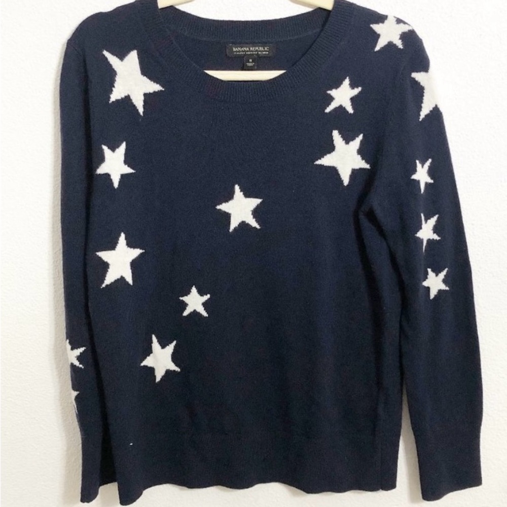 Banana Republic Wool Navy Blue Star Sweater - Picture 2 of 5